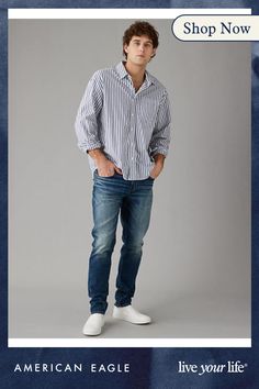 EasyFlex/The authentic denim look you want with just enough flex for all-day comfort./Comfortable and never loses its shape/Medium wash Casual Dark Wash Jeans For Gatherings, Blue Casual Jeans For Business Casual, Athletic Fit Jeans, Denim Inspiration, Jeans Outfit, Athletic Fits, Jean Outfits, Distressed Denim, Everyday Outfits