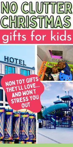 there are pictures of children's play equipment and gifts for kids to enjoy in the holiday season