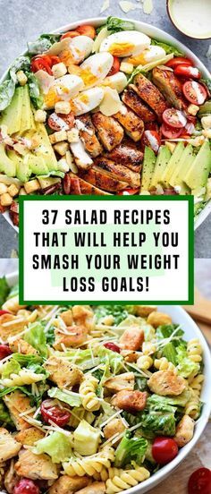 37 Salad Recipes That Will Help You Smash Your Weight Loss Goals! - TrimmedandToned Salad Taco, Salad Macaroni, Resep Salad, Recipes Diet, Diet Vegetarian, Idee Pasto Sano, Healthy Salad Recipes, Healthy Salads