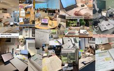 a collage of photos with people working on computers and papers in the middle one has an open book