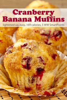 cranberry banana muffins with text overlay