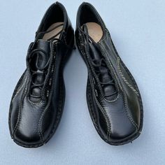 Shoes From Clarks Of England In A Size 7, Black, Never Worn, In Excellent Condition. Black Slip-on Walking Shoes With Stitched Sole, Casual Black Lace-up Shoes With Leather Footbed, Casual Black Leather Shoes With Almond Toe, Black Casual Leather Shoes With Almond Toe, Black Ankle-high Leather Shoes With Stitched Sole, Black Ankle-high Leather Shoes For Spring, Black Casual Leather Walking Shoes, Black Leather Walking Shoes With Round Toe, Black Leather Sole Walking Shoes