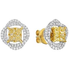 Gilin's classic, yet elegant collection. Perfect for your everyday wear. The yellow diamond illusion on each side has a measurement of approximately a size of a 1.50 carat Princess Cut Diamond. It can be detached from the 18K White Gold White Diamond Jackets. You could either wear the Illusions Yellow Diamond studs alone, or remove them and replace with a pair of 1.00 carat Round or 1.50 Princess Cut Diamond, or even something you think that would match nicely with the jackets. It's all your cho Yellow Diamond Earrings In Fine Jewelry Style, Fine Jewelry Yellow Diamond Earrings, Yellow Diamond Earrings With Diamond Accents, Yellow Diamond Earrings With Diamond Accents For Wedding, Yellow Diamond Earrings With Accents For Wedding, Wedding Yellow Diamond Earrings With Accents, Luxury Yellow Diamond Cut Earrings, Yellow Diamond Earrings For Formal Occasions, Elegant Yellow Diamond Earrings