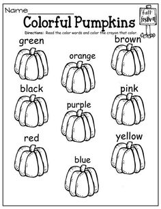 pumpkins color by number worksheet for kids to learn colors and write the words