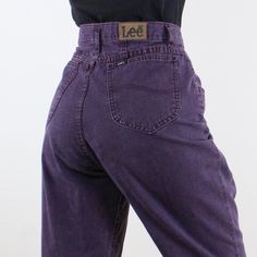 Item Description  This is a high quality and unique pair of vintage 80s high-rise Lee jeans! I love this rare purple! These are a lightweight rigid cotton denim and a tapered petite length leg with 5-pocket design, belt loops, button & zip closure, and a nice leather brand patch. They are in great vintage condition and ready to wear! Item Specifics  Brand - Lee Material - 100% Cotton Color - Purple Measurements  Waist - 16 in. (32) Hip - 24 in. (48) Inseam - 28 in.  Rise - 13.5 in.  Leg Opening High Waist Purple Pants For Streetwear, Purple High Waist Pants For Streetwear, Purple Straight Leg Pants For Streetwear, Purple Relaxed Fit Straight Leg Pants, Purple Pants For Streetwear In Fall, Straight Leg Purple Jeans For Streetwear, High Rise Purple Cotton Pants, High-rise Purple Cotton Pants, Purple Cotton Tapered Leg Bottoms