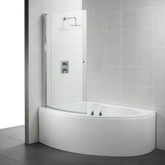 a white bath tub sitting inside of a bathroom next to a walk in shower stall