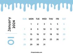 a blue and white calendar with the word january on it's front page, which is covered in icing