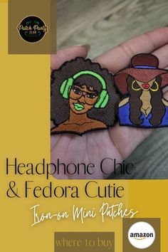 Mini Patches, Headphone Chic, Fedora Cutie, Iron-on Patch, Shoes, Bags, Clothing, Small Patch, DIY Cool Iron On Patches, Fedora, Statement Pieces, Headphones