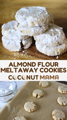 almond floured cookies are stacked on top of each other and ready to be baked