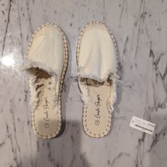 New With Tags, Never Worn! Frayed Cotton Mule Flat Espadrilles Slides In A Cream/Beige Color. Perfect For The Spring And Summer!