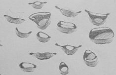 pencil drawings of different types of utensils and spoons in various positions on paper