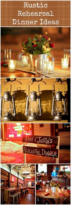 an assortment of different types of tables and chairs with signs on them that read rustic redhead, dinner ideas