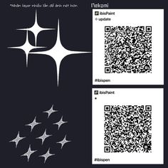 the qr code is shown in black and white, with silver stars on it