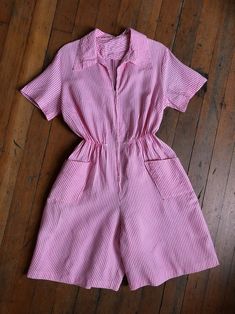 Vintage 1950s pink romper L - Etsy 日本 Retro Pink Summer Jumpsuits And Rompers, Pink Retro Summer Jumpsuits And Rompers, Retro Pink Jumpsuits And Rompers For Summer, Pink Retro Jumpsuits And Rompers For Spring, Spring Vintage Short Sleeve Jumpsuits And Rompers, Vintage Short Sleeve Jumpsuits And Rompers For Spring, Garment Inspiration, Pink Romper, Womens Jumpsuits