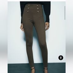 Olive Green Color; ; Inseam-27”; Rise-12”; Waist -14” High-waisted Elastane Leggings For Fall, Fall Workwear Elastane Jeggings, Fitted Mid-rise Leggings For Fall, High Stretch Casual Leggings For Work, Fitted Jeggings For Fall Workwear, Fall Workwear Mid-rise Leggings, Tight Bottoms For Workwear In Fall, High Rise High Stretch Pants For Workwear, High Rise High Stretch Workwear Pants