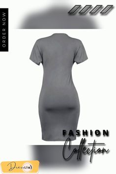 Round Neck Pleated Dress with Irregular Short Sleeves Casual Fitted Asymmetrical Midi Dress, Casual Fitted Midi Dress With Asymmetrical Hem, Casual Gray Dress With Asymmetrical Hem, Gray Knee-length Casual Mini Dress, Casual Gray Knee-length Mini Dress, Gray Knee-length Bodycon Summer Dress, Casual Gray Bodycon Dress For Night Out, Summer Gray Knee-length Bodycon Dress, Casual Gray Knee-length Bodycon Dress