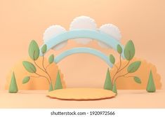 an arch with trees and clouds in the background on a beige background 3d rendering illustration