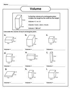 volume and volume worksheet for students to practice volume in the classroom, including