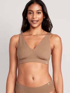 deep v-neck wide straps elastic-banded hem fitted high coverage hits above ribcage light support for a-c cups xs = 34a, 32b cup sizes s = 32c, 34b, 36a cup sizes m = 34c, 34d, 36B, 36c, 38b cup sizes l = 34d, 34dd, 36c, 36d, 38b, 40b cup sizes xl = 38dd, 40d, 40dd cup sizes xxl = 42d, 42dd cup sizes models are approx.  5'9" and wear sizes s (4), l (12), and xl (18)machine wash according to the care instruction label Bralette Top, Perfect Bra, Cup Sizes, Body Reference, Bralette Tops, Old Navy Women, Bra Women, Wide Straps, Deep V Neck