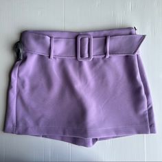 Low Rise Skort With Tonal Belt. Side Hidden In-Seam Zip Closure. Zara High Waist Purple Bottoms, Purple Fitted Bottoms For Day Out, Fitted Purple Bottoms With Belt Loops, Fitted Purple Bottoms For Day Out, Chic Purple Shorts For Day Out, Chic Purple Short Bottoms, Chic Short Purple Bottoms, Zara Shorts, Lilac Color