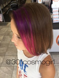 Peekaboo Hair Color Minimal, Hair Color For Kids Girls Summer, Kids Peekaboo Hair Color, Girls Hair Color Ideas Kids, Pink Hair For Kids, Kids With Colored Hair, Kids Hair Color Ideas Girls Fun, Kid Highlights Hair, Kids Dyed Hair