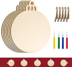 a set of wooden cutting boards with different shapes and sizes, along with markers for each piece