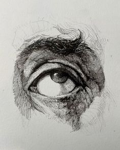 a drawing of an eye that is drawn in black and white with pencil on paper