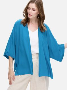 Teal Silk Relax Cardigan Solid Color Open Front Cardigan With Relaxed Fit, Solid Color Open Front Relaxed Fit Cardigan, Solid Open Front Cardigan With Relaxed Fit, Versatile Solid Wrap Cardigan, Versatile Solid Color Wrap Cardigan, Solid Open Front Layering Top, Open Front Layering Top, Versatile Open Front Solid Top, Versatile Solid Summer Cardigan