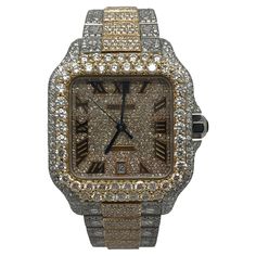 Cartier Watches Mens, Cartier Santos, Expensive Watches, Cartier Watch, Black Tweed, Roman Numeral, Rose Gold Watch, Women Wrist Watch, Bezel Diamond