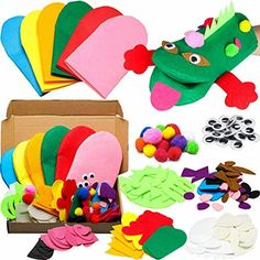 a box filled with lots of different types of felt crafting kits and supplies for kids to make