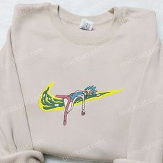 Rick Sanchez x Swoosh Cartoon Embroidered Sweatshirt, Nike Inspired Embroidered Sweatshirt, Custom Embroidered Hoodie Casual Sports Sweatshirt With Custom Embroidery, Casual Sweatshirt With Custom Embroidery For Sports, Casual Embroidered Sports Sweatshirt, Casual Embroidered Sweatshirt, Alternate Dimension, Nike Inspired, Sweatshirt Nike, Rick Sanchez, Embroidered Sweatshirt