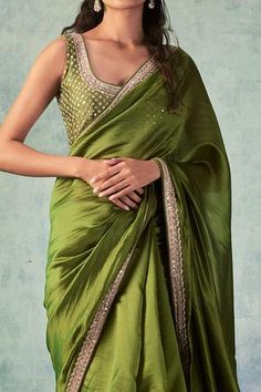 Shop for Punit Balana Green Organza Silk Saree With Blouse for Women Online at Aza Fashions Transitional Green Saree With Resham Embroidery, Transitional Season Green Saree With Resham Embroidery, Green Dola Silk Saree With Gota Work, Green Pre-draped Saree With Zari Work, Festive Green Blouse Piece With Resham Embroidery, Festive Green Silk Blouse Piece, Transitional Green Blouse Piece With Dupatta, Green Chanderi Saree For Reception, Elegant Green Saree With Gota Work