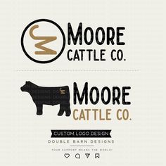 the logo for moore cattle co is shown in black and white, with an image of a cow