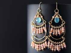 Chandelier Earrings Gold, Fringe Chandelier, Boho Art Deco, Pink Rhodonite, Gold Chandelier Earrings, Aqua Chalcedony, Gold Filled Earrings, Art Deco Wedding, Art Deco Earrings