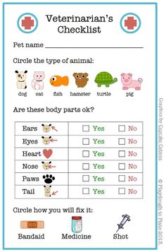 an animal checklist for veterinarians with animals and pets in the background