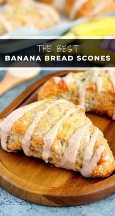 the most delicious banana bread scones are on a cutting board and ready to be eaten