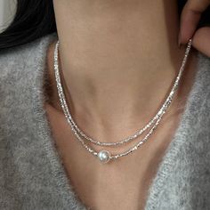 Elegant Pearl Necklace in Sterling Silver Stackable Engagement Ring, Natural Pearl Necklace, Bridal Ring Sets, 925 Sterling Silver Chain, Bangles Jewelry, Crystal Pearls, Fine Jewellery Earrings, Accessories Earrings, Rings For Her