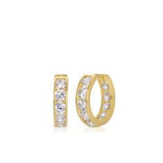 14K Solid Gold White Cubic Zirconia Inner Diameter: 7MM, 9MM, 11MM Width: 2MM Diamond Huggie Earrings, Huggies Earrings, Cubic Zirconia, Solid Gold, Gold Jewelry, Product Launch, Gold