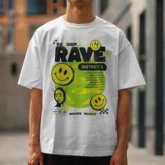 A vibrant and energetic T-Shirt perfect for those who love District X, festivals, DJ, house music, and raves. This tee exudes a fun and lively vibe, making it ideal for music events and parties. It is a must-have for music lovers and festival-goers looking to stand out in the crowd. Product features - Shoulder tape for stability - Seamless design for attractiveness - Ribbed knit collar for elasticity - Made from strong and smooth fabric - Classic fit for year-round comfort Care instructions - Ma Festival Shirt Design, Festival Tshirt, Dj House, Festival Inspo, Festival Shirt, Rave Party, Music Events, Festival Shirts, Electronic Dance Music