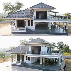 two pictures of the same house in different stages