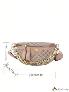 BirdinBag - Stylish Geometric Waist Bag with Chain Detail - Compact and Fashionable Trendy Chain Pouch Bag, Travel Crossbody Bag With Chain, Trendy Travel Bag With Chain Detail, Trendy Travel Bags With Chain Detail, Chic Belt Bag With Chain Strap For Travel, Daily Use Belt Bag With Chain Strap, Trendy Beige Bag With Chain Strap, Trendy Brown Bags With Gold Chain, Trendy Travel Shoulder Bag With Chain