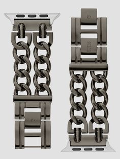 Dark silver-tone watch bracelet Double chain-link design Magnetic end connections Link buckle closure Fits case diameters 42-44 mm Formal Silver Watch Band With Solid Link Construction, Metal Chain Link Bracelet Strap For Watches, Metal Chain Link Apple Watch Band, Silver Stainless Steel Watch Chain, Metal Chain Link Watch Accessories, Stainless Steel Chain Link Bracelet Strap For Watches, Modern Chain Link Apple Watch Band, Modern Watch Bands With Bracelet Strap And Chain Link, Silver Stainless Steel Chain Link Watch Accessories