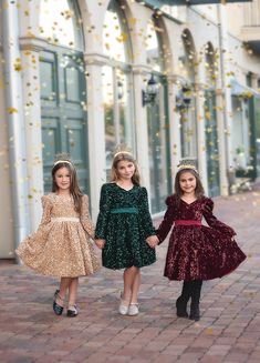 The Emma Dress is all things glam, sweet and sophisticated. This sweet A-line dress features gorgeous puff sleeves, sequins galore and is finished off with a sweet satin bow. A must-have for photoshoots, parties, recitals and more! Cotton/poly blend. Machine wash, hang dry. Back zip. Christmas Outfit Ideas For Kids, Girls Holiday Party, Dog Size Chart, Christmas Outfit Ideas, Trendy Christmas Outfits, Gold Sequin Dress, Holiday Glam, Holiday Party Dresses, Modern Trend