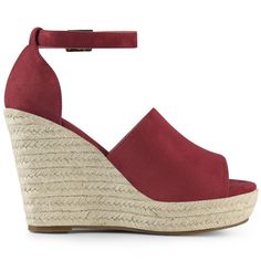 This espadrille features an open toe and a wedges heel to add fashion and style to your everyday look. Easy to pair with your favorite denim jeans, shorts, skirts, and your everyday casual wear! This sandal features espadrille wedges with ankle strap, open toe and buckle Closure. Designed with an espadrille wedge, this shoe allows you all-day comfortable. Please check the size measurement chart before ordering. Wood Platform Heels, Heel Wedges, Ankle Strap Chunky Heels, Wedges Sandals, Platform Wedge Heels, Women's Espadrilles, Espadrilles Platform, Peep Toe Shoes, Chunky Heels Sandals