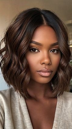 Gorgeous Dark Chocolate Balayage Bob for Fall Hair Colors 🍫 Chocolate Colour Hair, Chocolate Honey Hair, Fall Short Hairstyles, Dark Brown Hair Black Women, Short Dark Hair Styles, Fall Hair Colors For Black Women, Dark Chocolate Balayage, Shoulder Length Bob Hairstyles, Ombre Brown Hair