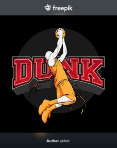 the dunk logo with an orange and white basketball player jumping up into the air