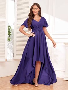 Satin Hoco Dress, Royal Blue Bridesmaid Dresses, Lilac Bridesmaid Dresses, Short Sleeves Dress, Wedding Veils Lace, Chiffon Bridesmaid Dresses, Pleated Chiffon, Dress Dusty, Sleeves Dress