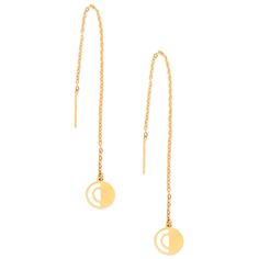 These Circle threader gold earrings are perfect When the occasion calls for a grand entrance. Sarvin dangle earring are made with 18K gold. Persian inspired pull through earrings are handcrafted in circle detailing. These small round shape dangle earrings offer you the opportunity to wear them in a few different ways for different moods. Minimalist and delicate thread through earrings length can be adjusted depending on how far the chain is pulled through the ear. These drop earrings are availab Luxury 14k Gold Round Linear Earrings, Gold Round Threader Earrings, Gold Single Threader Earring, Yellow Gold Round Linear Earrings With Ear Wire, 14k Yellow Gold Circle Earrings, Yellow Gold-plated Threader Earrings, Minimalist Yellow Gold Plated Threader Earrings, Elegant Gold Round Threader Earrings, Yellow Gold 14k Drop Threader Earrings