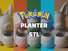 pokemon planters sit in front of different colors