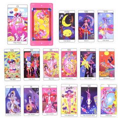 the taroti card deck is full of different characters and their corresponding numbers, all in bright colors